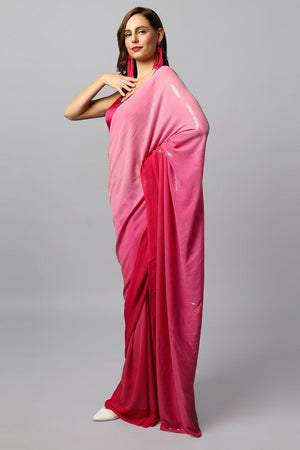Ashley Luxe Fuscia Ombre Georgette Sequins One Minute Saree