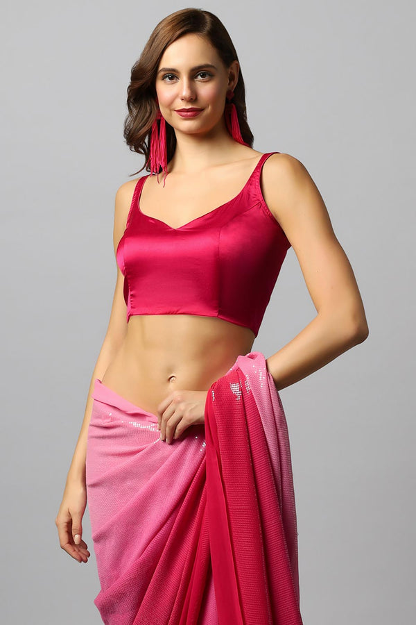 Ashley Luxe Fuscia Ombre Georgette Sequins One Minute Saree