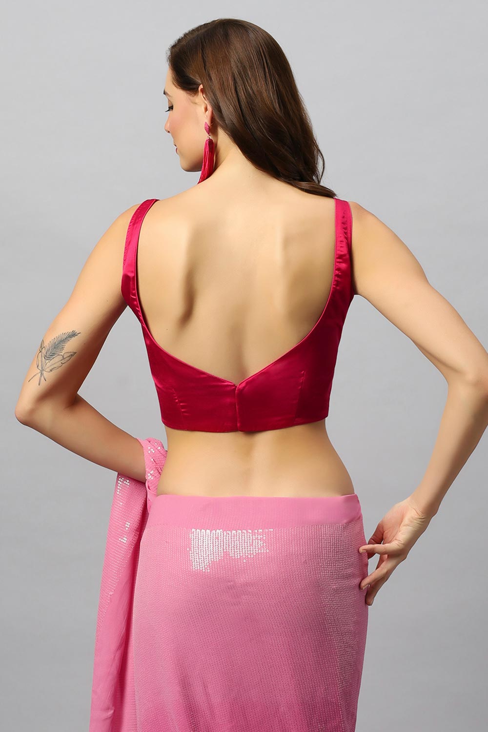 Ashley Pink Georgette Ombre Sequins Ready to Wear One Minute Saree