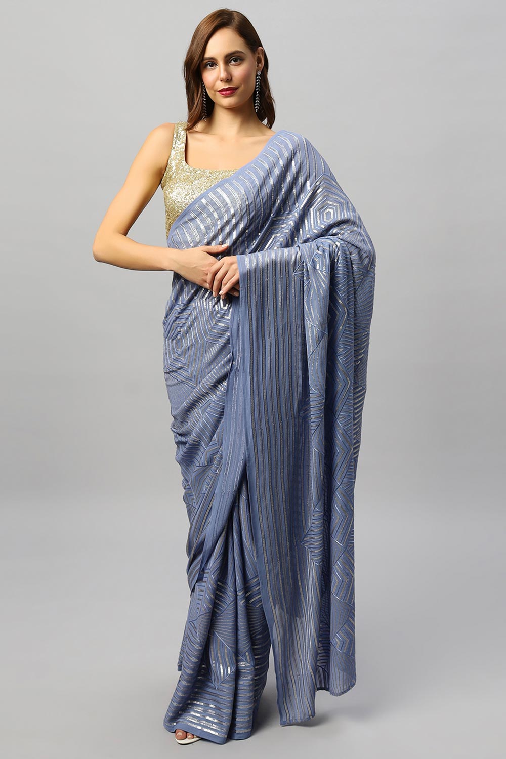 Sonam Luxe Violet Ombre Georgette Sequin One Minute Saree