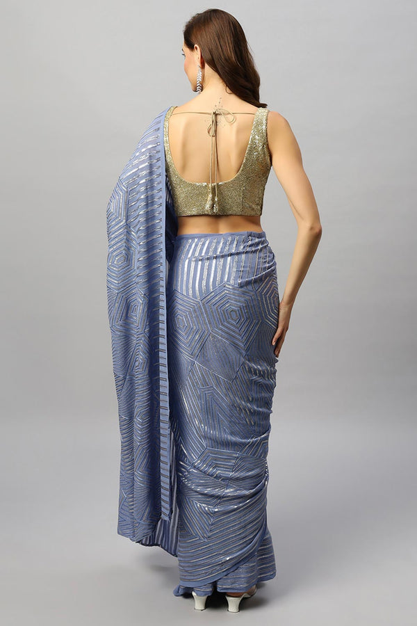 Sonam Violet Georgette Ombre Sequins Ready to Wear One Minute Saree