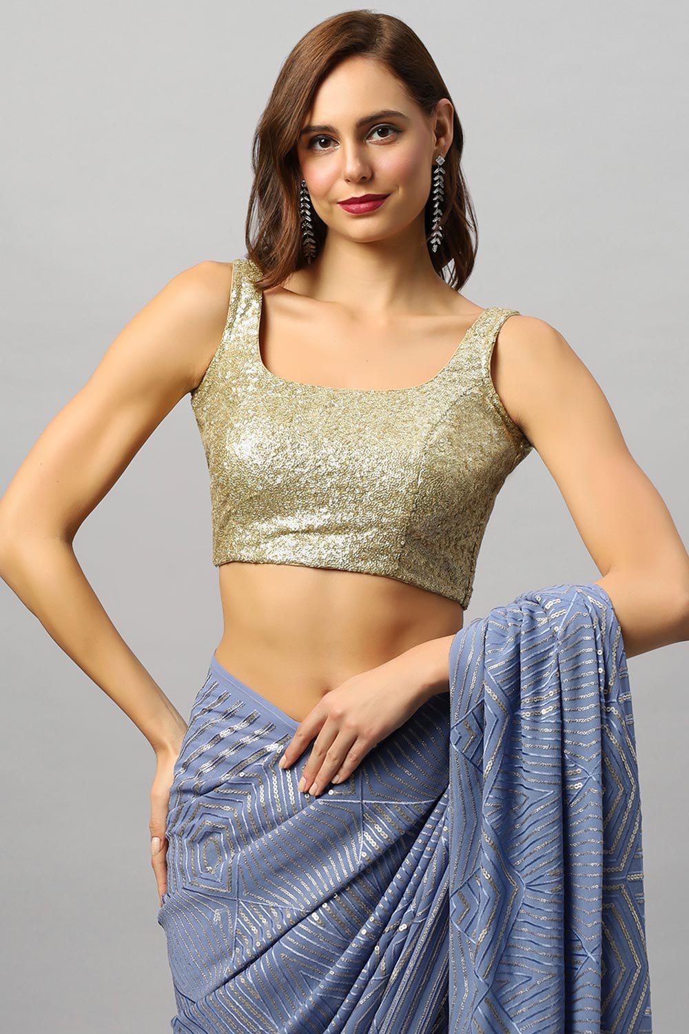 Sonam Violet Georgette Sequins Ready to Wear One Minute Saree