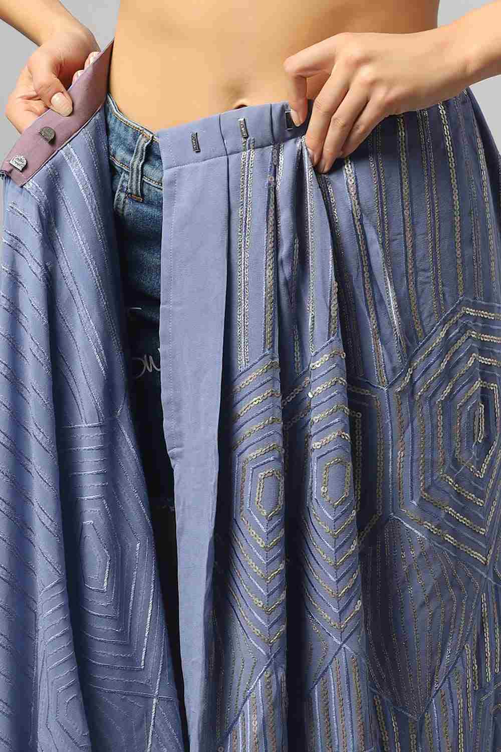 Sonam Violet Georgette Sequins Ready to Wear One Minute Saree