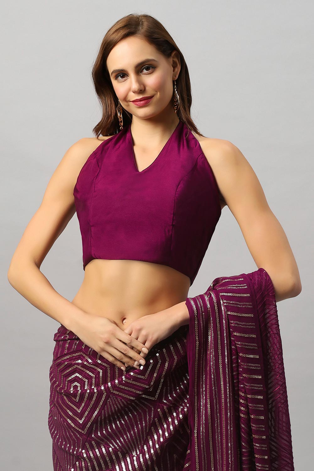 Olivia Burgundy Georgette Sequins Ready to Wear One Minute Saree