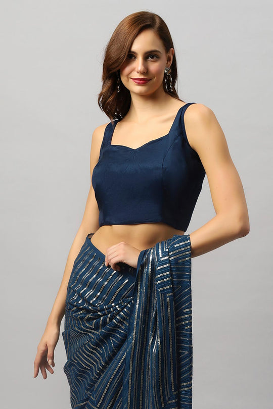 Hazel Teal Georgette Sequins Ready to Wear One Minute Saree