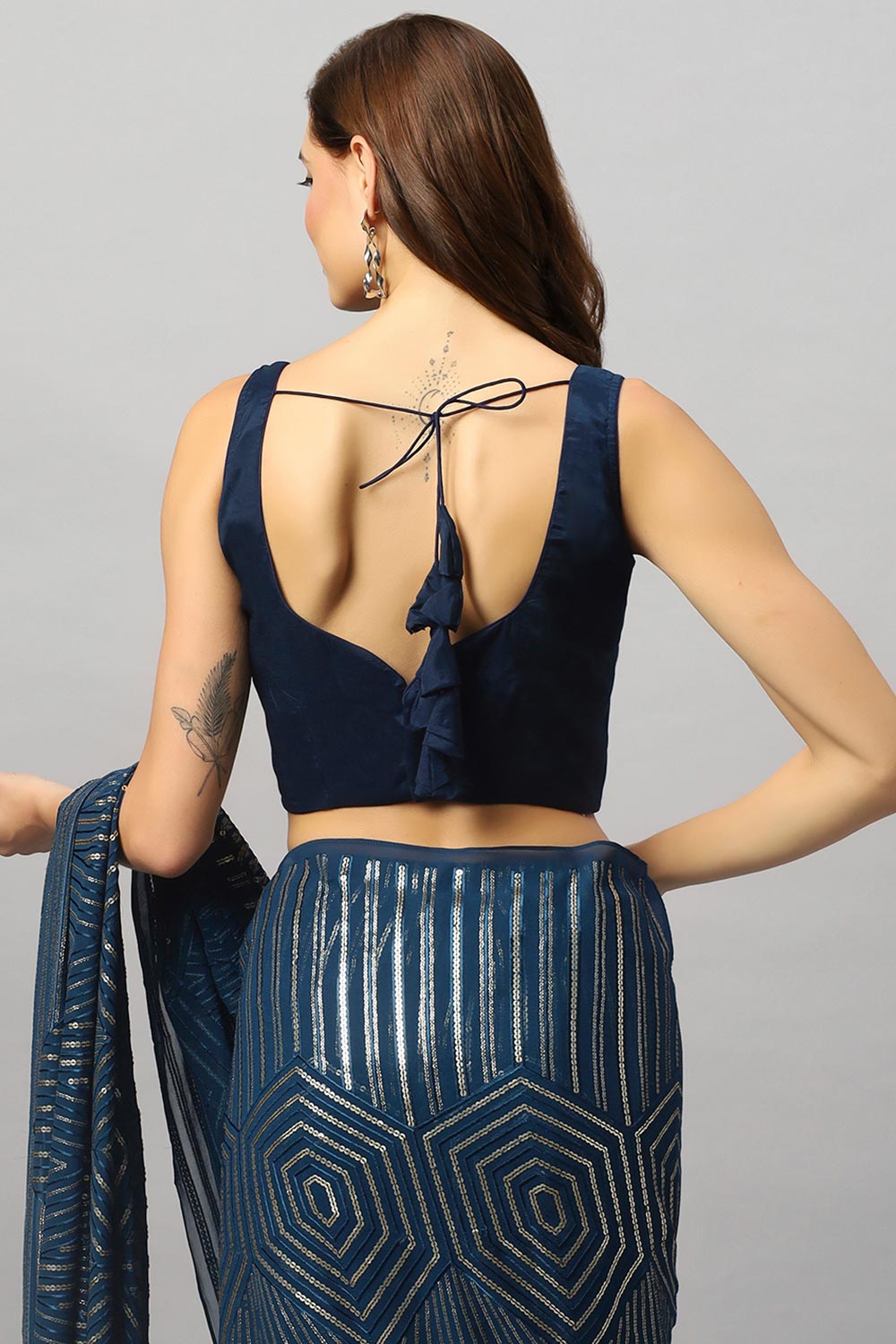 Hazel Teal Georgette Sequins Ready to Wear One Minute Saree