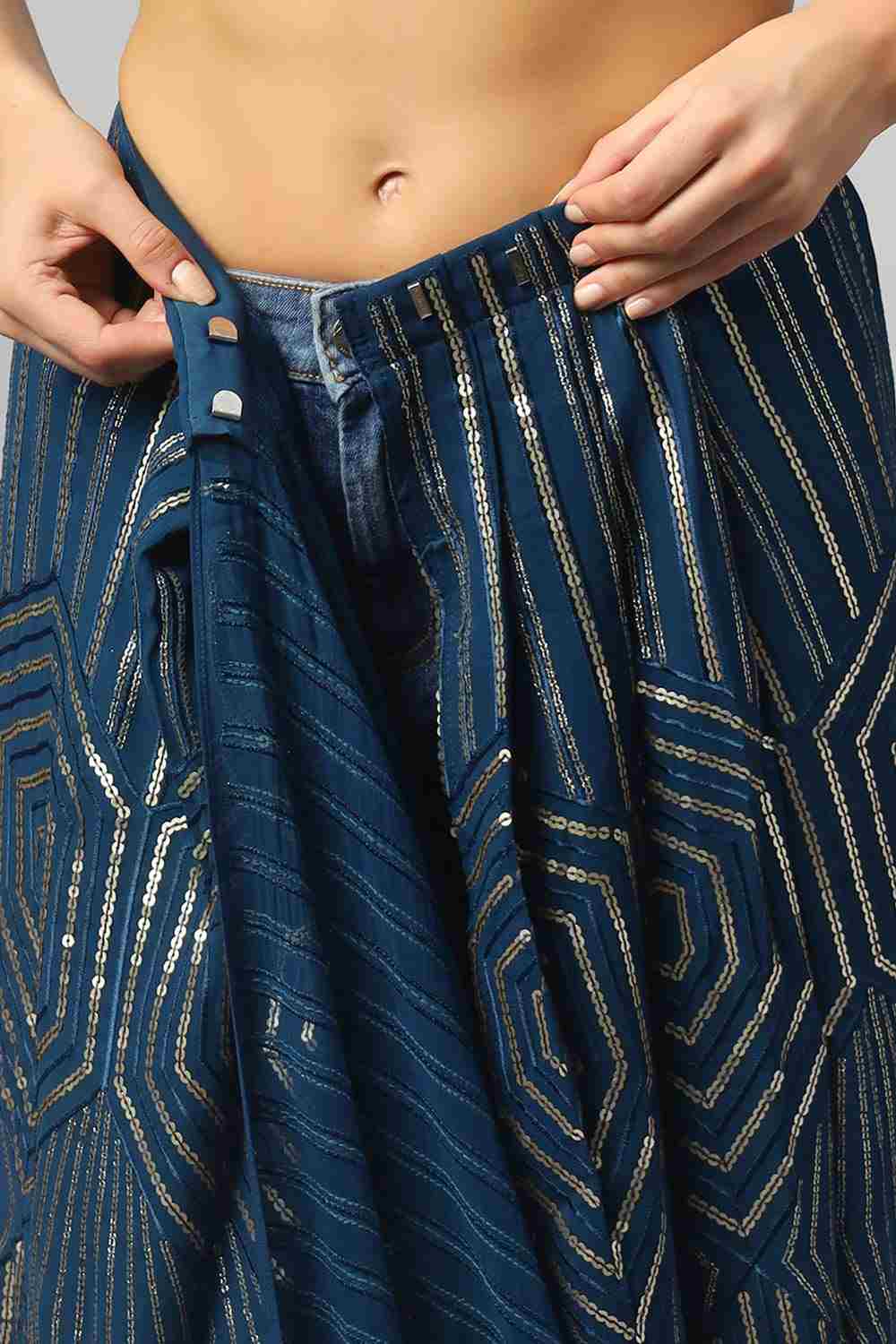 Hazel Teal Georgette Sequins Ready to Wear One Minute Saree