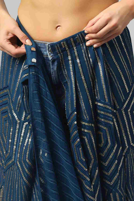 Hazel Teal Georgette Sequins Ready to Wear One Minute Saree