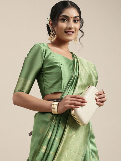 Deana Green Silk Blend Banarasi One Minute Saree