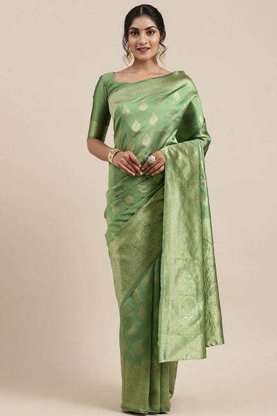 Deana Green Silk Blend Banarasi One Minute Saree