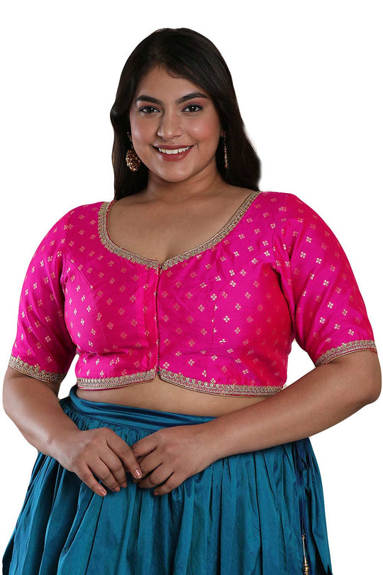Buy Pink Brocade Readymade Saree Blouse Online - One Minute Sareee