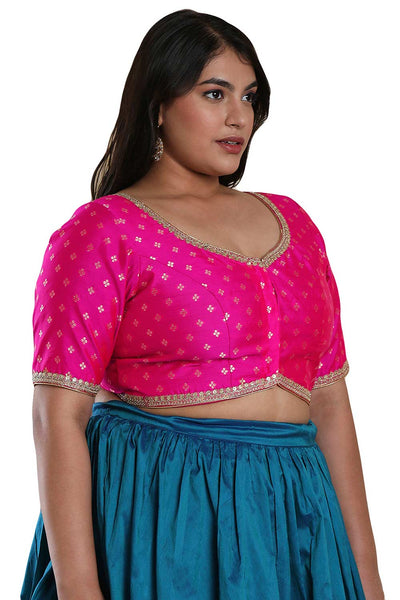 Buy Pink Brocade Readymade Saree Blouse Online - One Minute Sareee