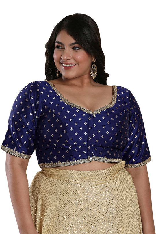 Buy Navy Blue Brocade Readymade Saree Blouse Online - One Minute Sareee
