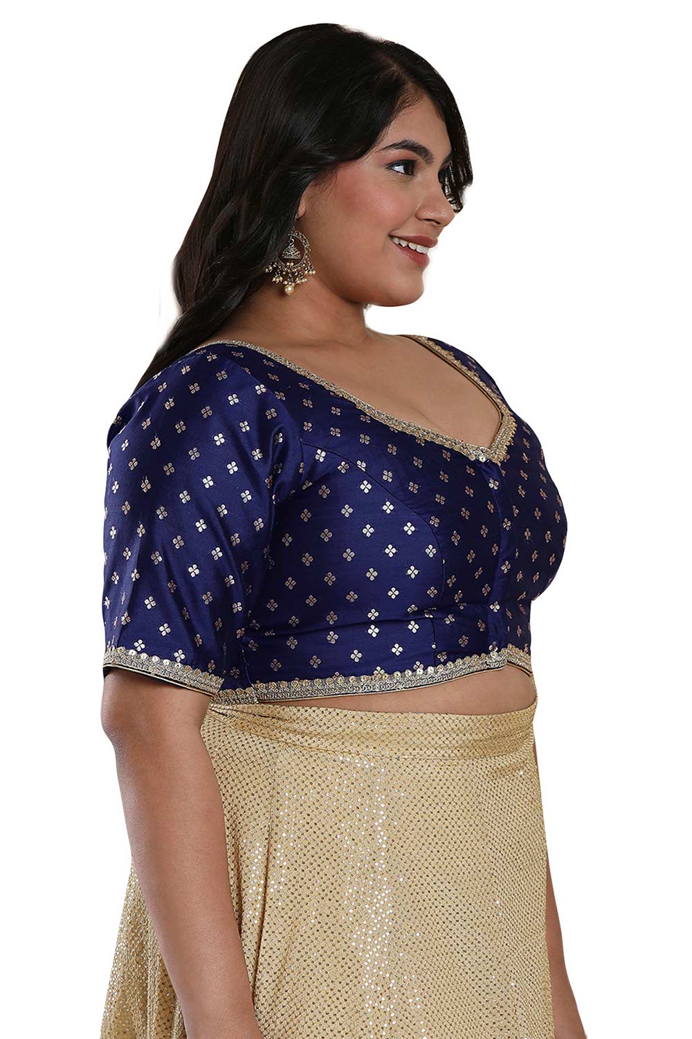 Buy Navy Blue Brocade Readymade Saree Blouse Online - One Minute Sareee