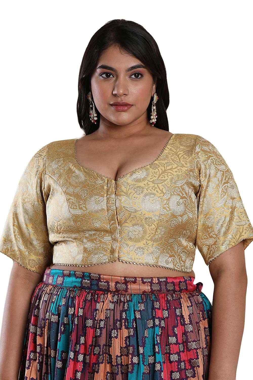 Buy Gold Brocade Readymade Saree Blouse Online - One Minute Sareee