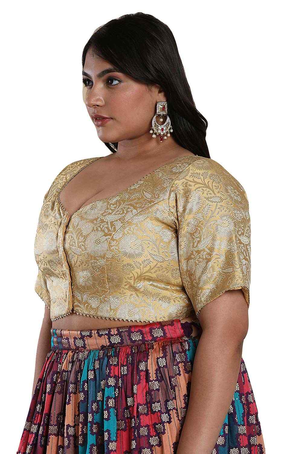 Buy Gold Brocade Readymade Saree Blouse Online - One Minute Sareee