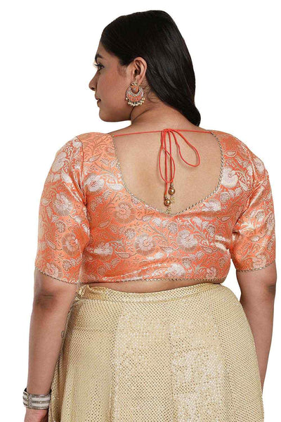 Buy Orange Brocade Readymade Saree Blouse Online - One Minute Sareee