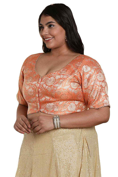 Buy Orange Brocade Readymade Saree Blouse Online - One Minute Sareee