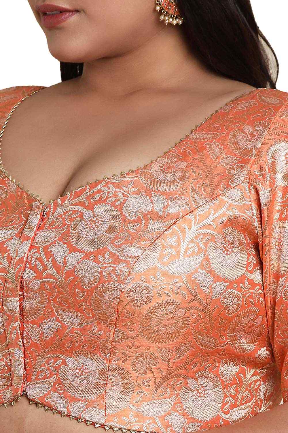 Buy Orange Brocade Readymade Saree Blouse Online - One Minute Sareee