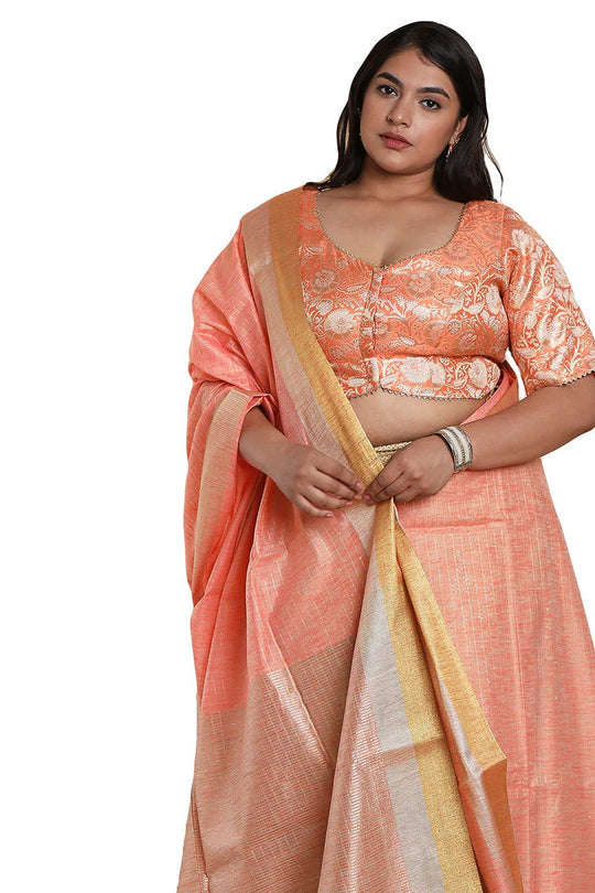 Buy Orange Brocade Readymade Saree Blouse Online - One Minute Sareee