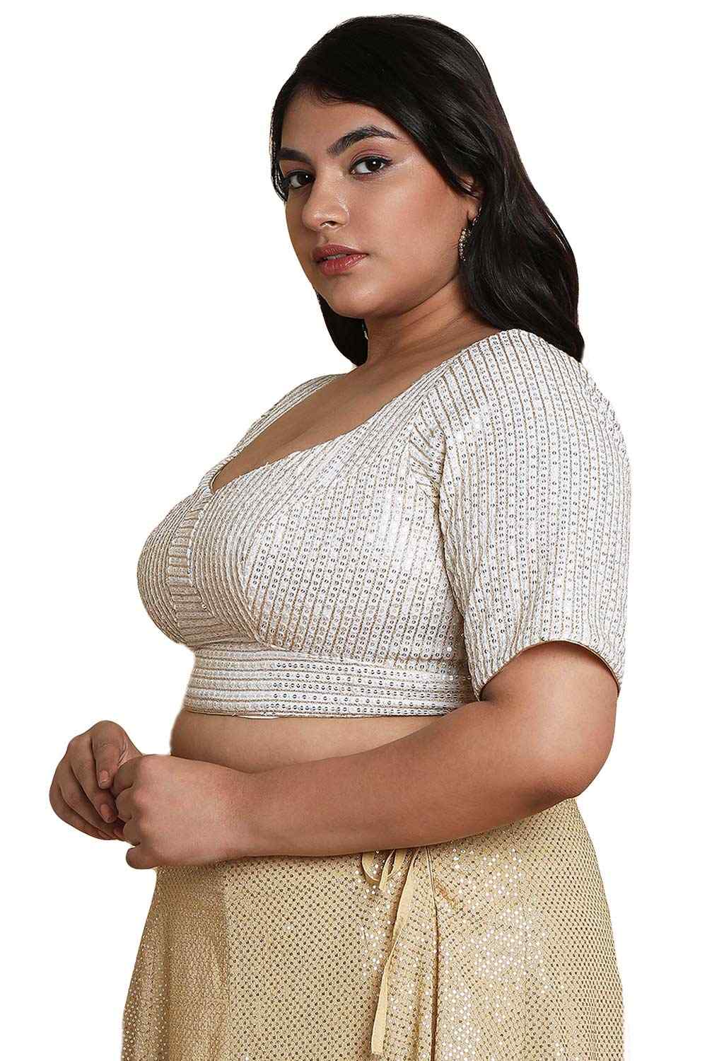 Buy Off White Silk Readymade Saree Blouse Online - One Minute Sareee