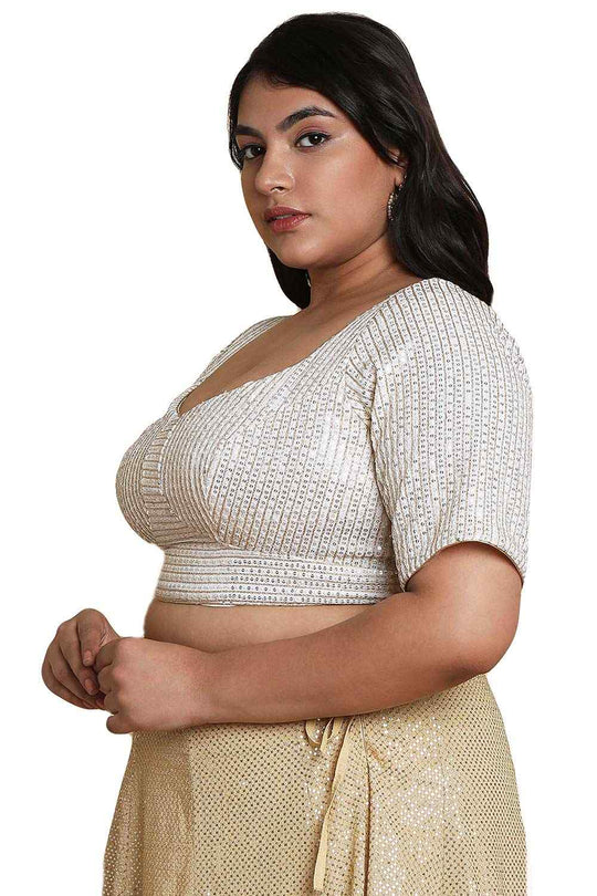 Buy Off White Silk Readymade Saree Blouse Online - One Minute Sareee