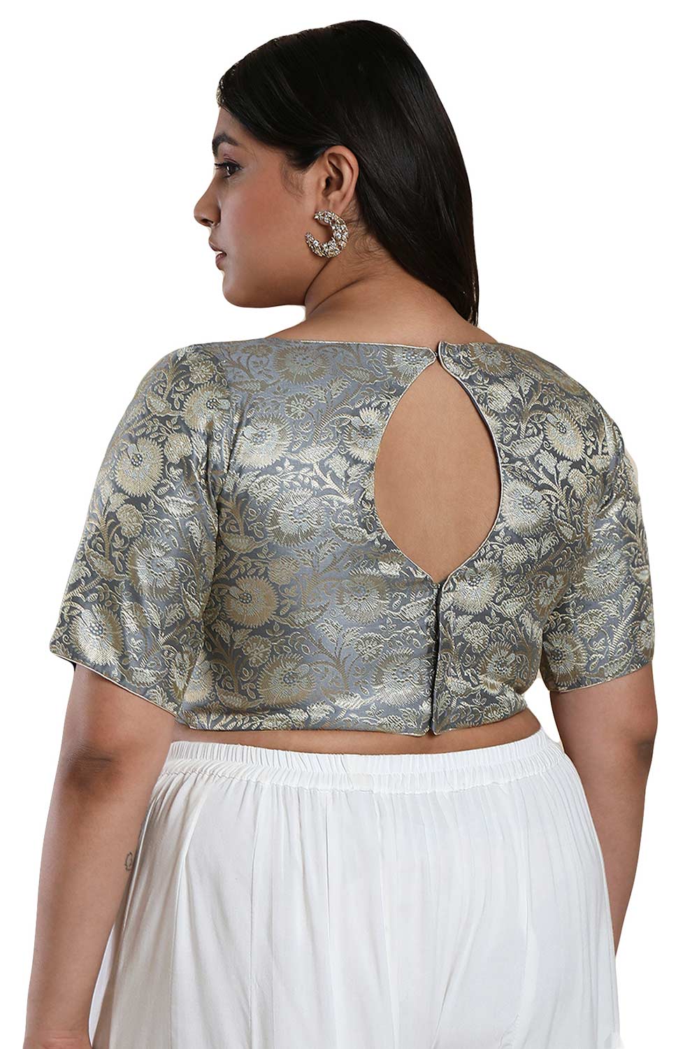Buy Grey Brocade Readymade Saree Blouse Online - One Minute Sareee