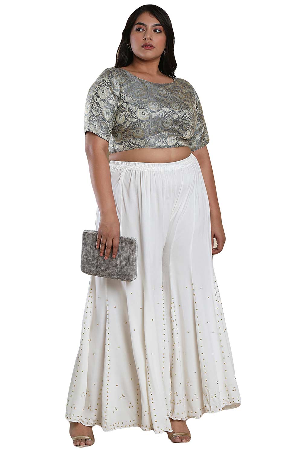 Buy Grey Brocade Readymade Saree Blouse Online - One Minute Sareee