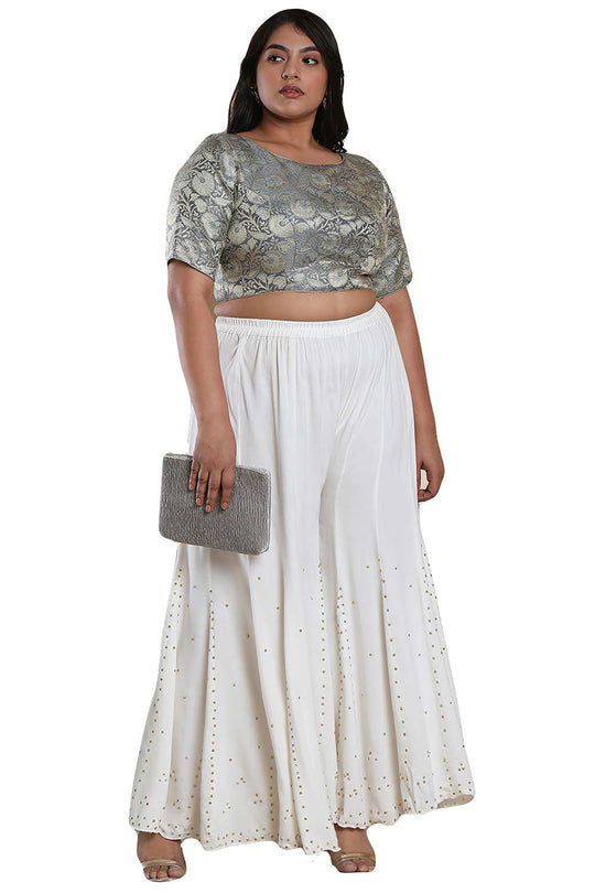 Buy Grey Brocade Readymade Saree Blouse Online - One Minute Sareee