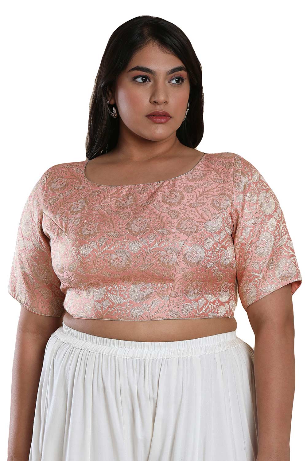 Buy Light Pink Brocade Readymade Saree Blouse Online - One Minute Sareee
