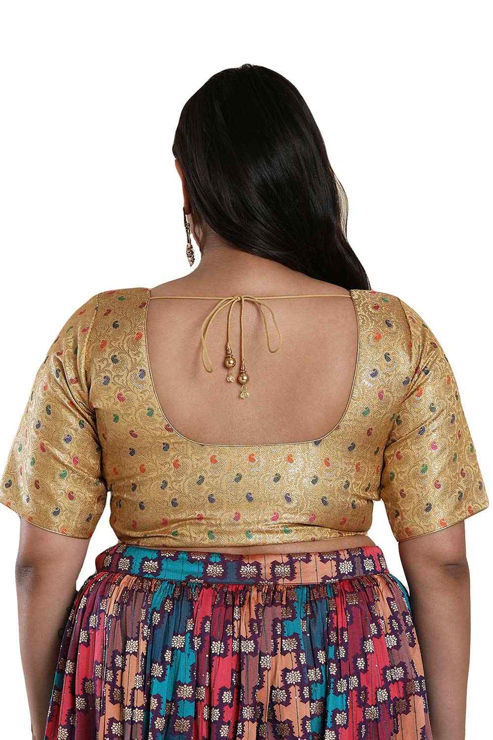 Buy Gold Brocade Readymade Saree Blouse Online - One Minute Sareee