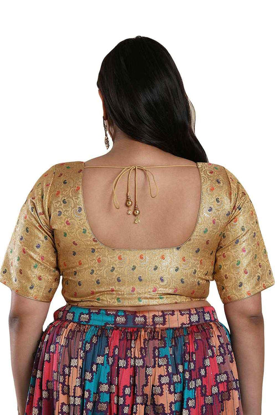 Buy Gold Brocade Readymade Saree Blouse Online - One Minute Sareee