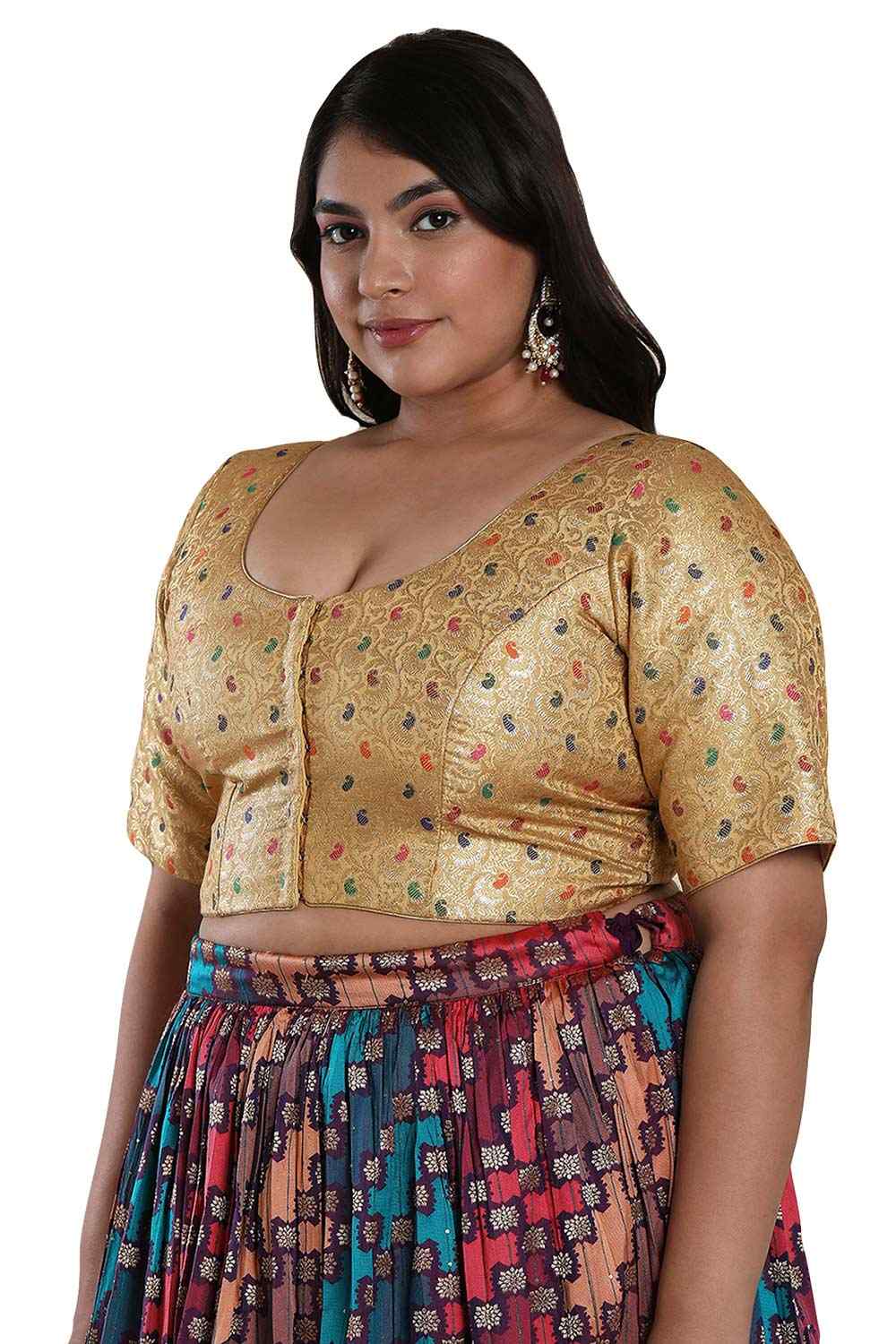 Buy Gold Brocade Readymade Saree Blouse Online - One Minute Sareee