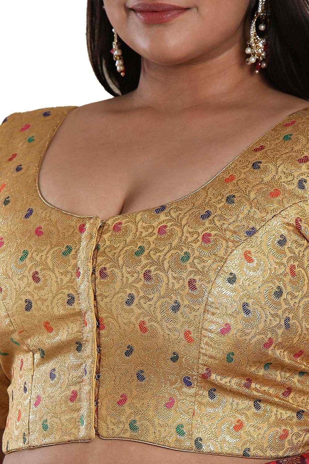 Buy Gold Brocade Readymade Saree Blouse Online - One Minute Sareee