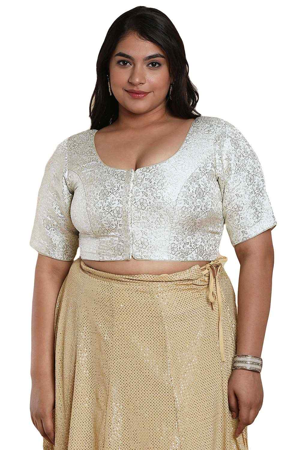 Buy Off White Brocade Readymade Saree Blouse Online - One Minute Sareee