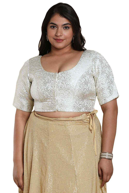 Buy Off White Brocade Readymade Saree Blouse Online - One Minute Sareee