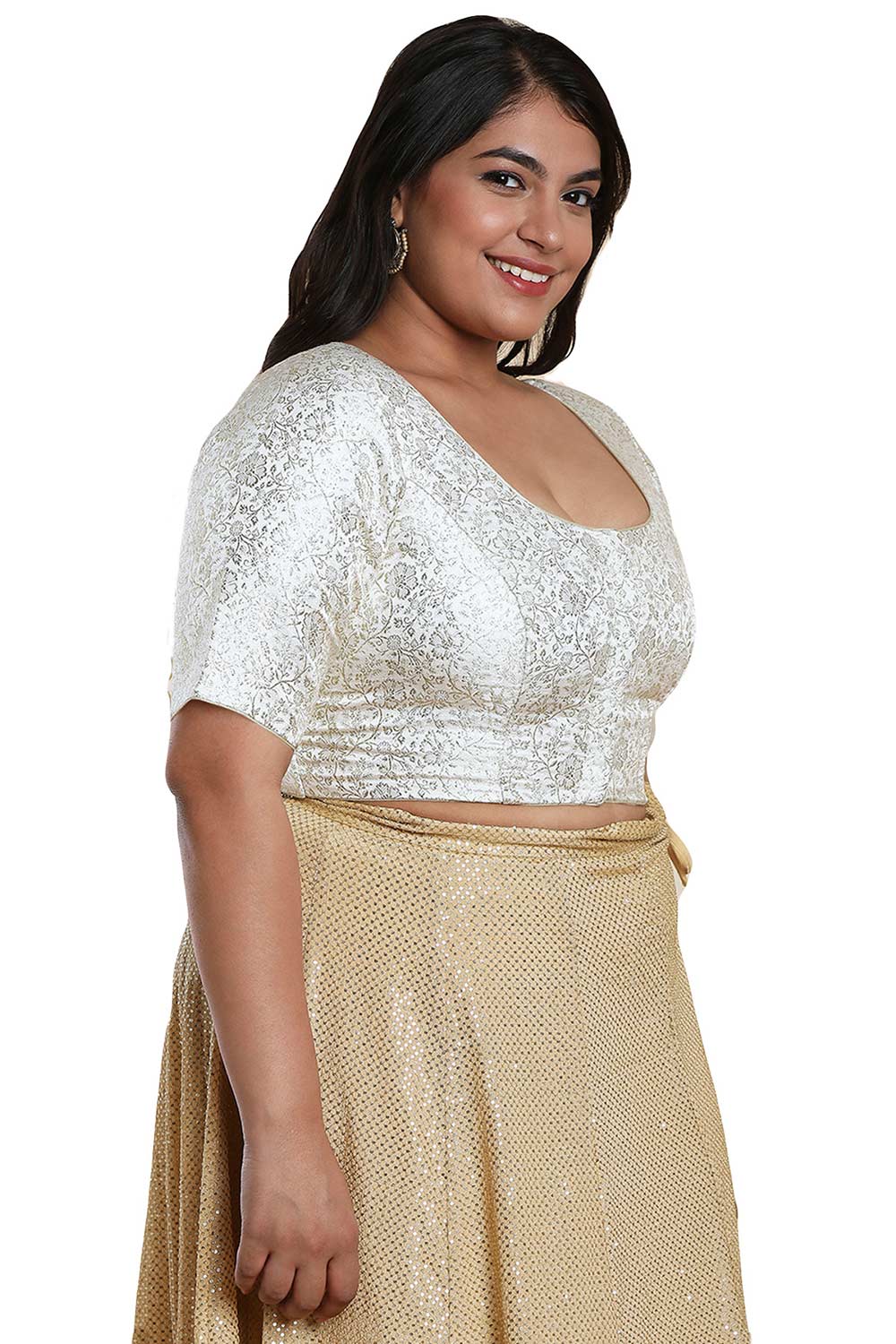 Buy Off White Brocade Readymade Saree Blouse Online - One Minute Sareee
