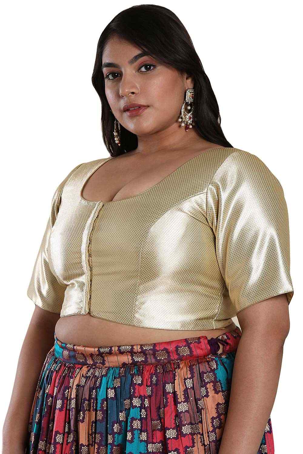 Buy Gold Shimmer Readymade Saree Blouse Online - One Minute Sareee