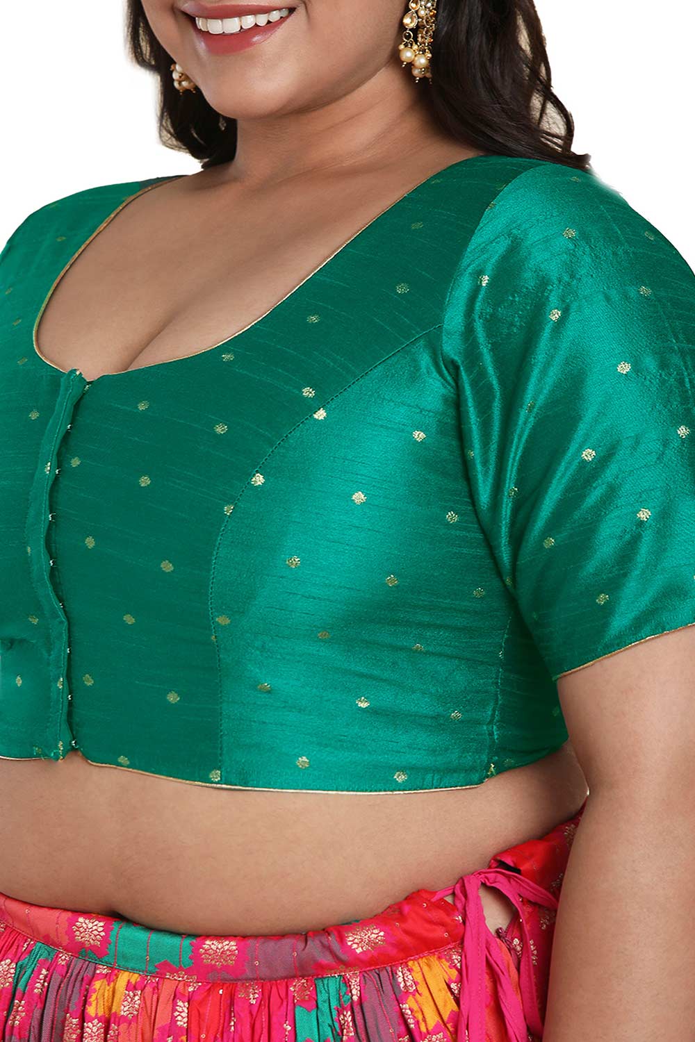 Buy Rama Green Brocade Readymade Saree Blouse Online - One Minute Sareee