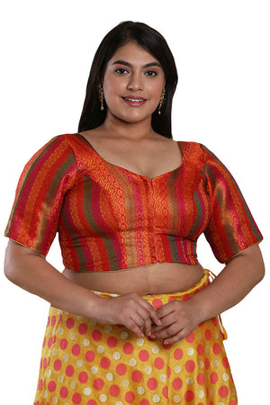 Buy Red Multi Brocade Readymade Saree Blouse Online - One Minute Sareee