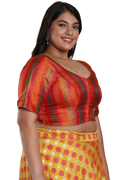 Buy Red Multi Brocade Readymade Saree Blouse Online - One Minute Sareee