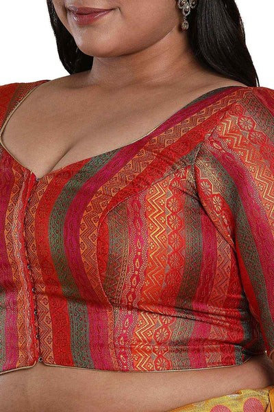 Buy Red Multi Brocade Readymade Saree Blouse Online - One Minute Sareee