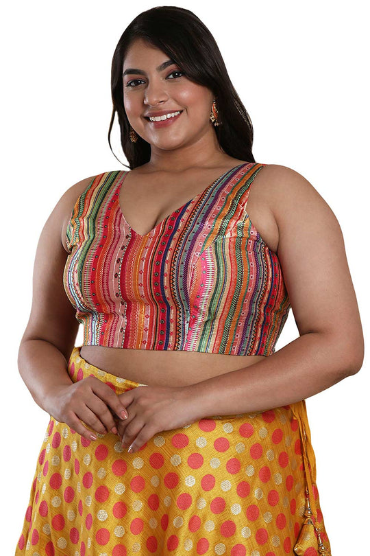 Buy Multicolor Silk Blend Readymade Saree Blouse Online - One Minute Sareee