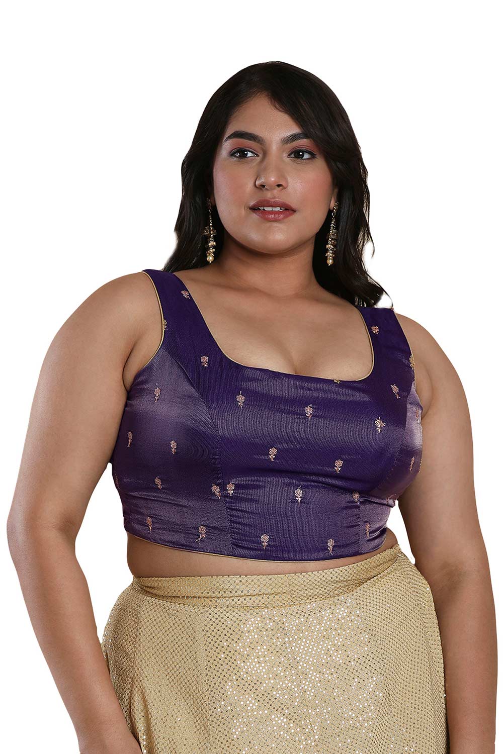 Buy Brinjal Tissue Readymade Saree Blouse Online - One Minute Sareee