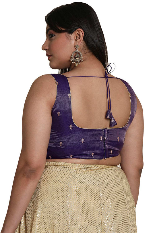 Buy Brinjal Tissue Readymade Saree Blouse Online - One Minute Sareee