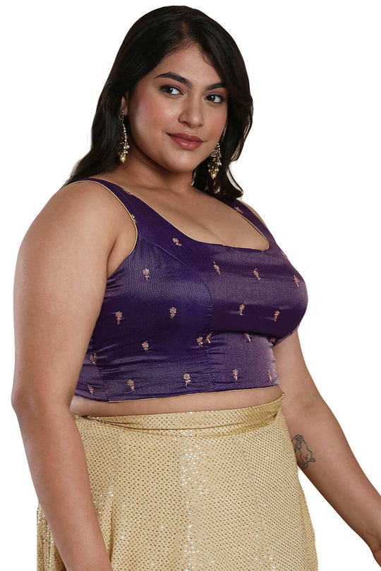 Buy Brinjal Tissue Readymade Saree Blouse Online - One Minute Sareee