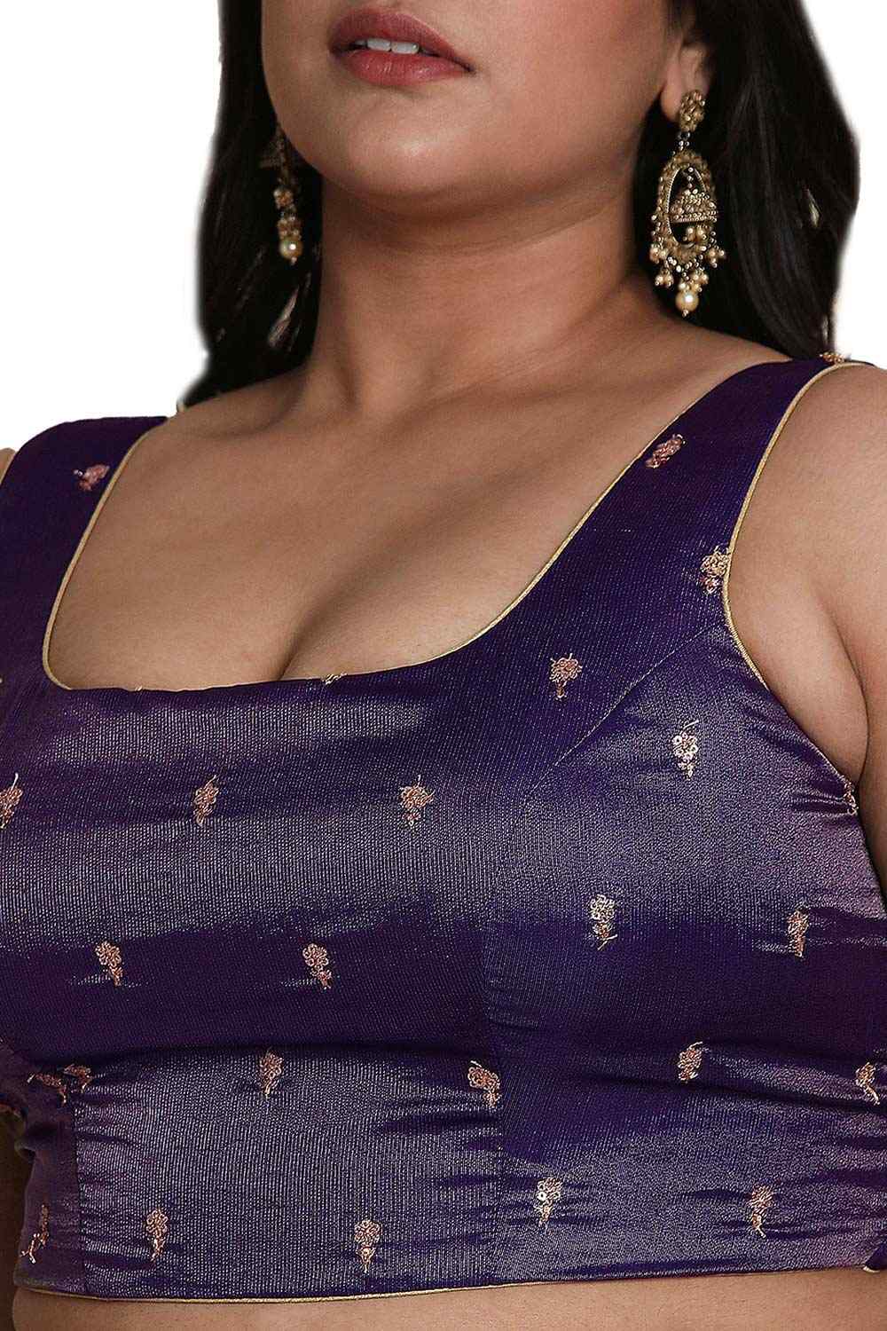 Buy Brinjal Tissue Readymade Saree Blouse Online - One Minute Sareee