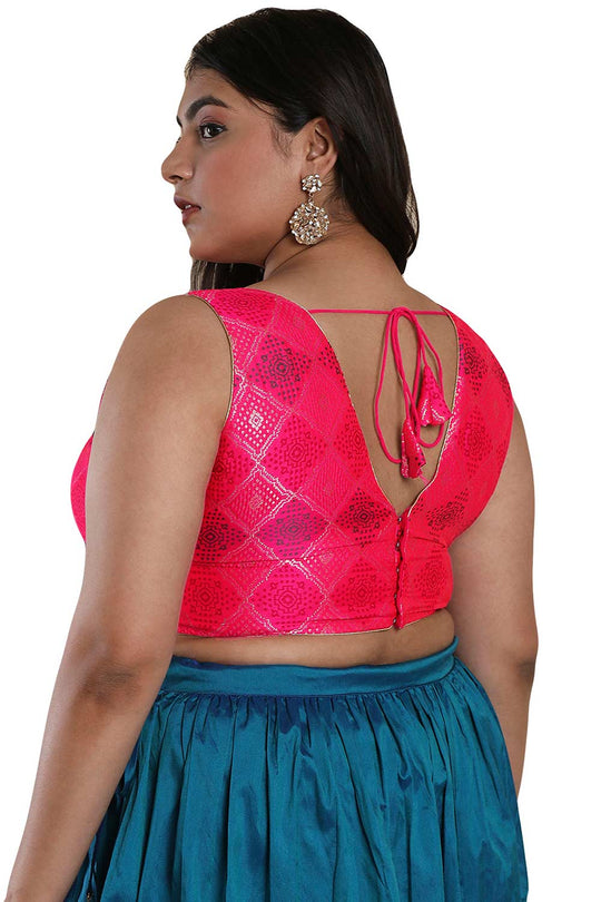 Buy Pink Brocade Readymade Saree Blouse Online - One Minute Sareee