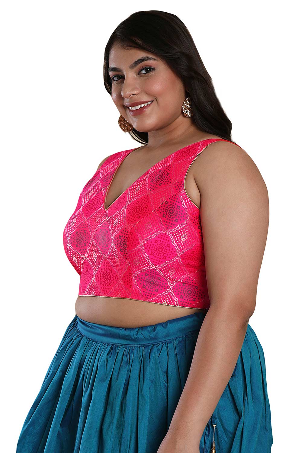 Buy Pink Brocade Readymade Saree Blouse Online - One Minute Sareee