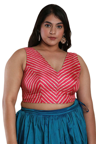 Buy Red Silk Sleeveless Readymade Saree Blouse Square Neck Deep